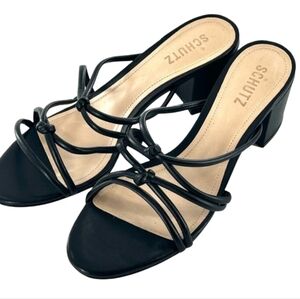 Schutz Princey Sandals 11 Black Knot‎ Heel Slip On Women's Travel Beach Cruise